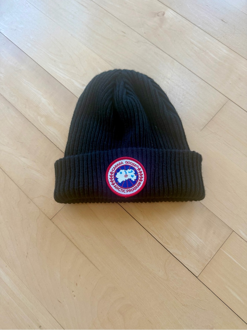 Canada Goose Black Knit Cuffed Beanie with Arctic Patch